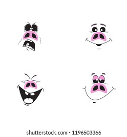 Set of four cute cartoon emotional pig characters. Vector illustration