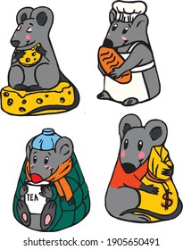 Set of four cute cartoon mouses.