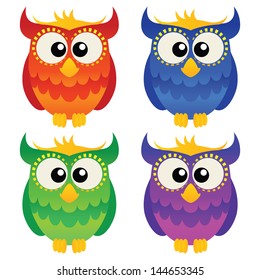 Set of four cute cartoon owls