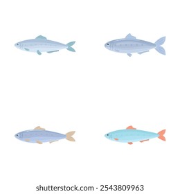 Set of four cute and colorful cartoon fish on a plain background, suitable for educational and design purposes