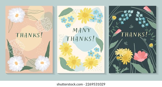 Set of four cute and colorful vector illustrations with lettering Thanks.