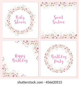 Set of four cute confetti frames for your decoration, can be used as baby shower, sweet sixteen or birthday invitation etc