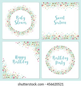 Set of four cute confetti frames for your decoration, can be used as baby shower, sweet sixteen or birthday invitation etc