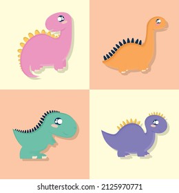 set of four cute dinosaur