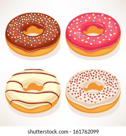 set of four cute donuts with colorful glaze 