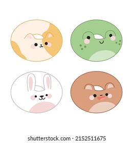 Set of four cute donuts in kawaii style. Cat, bear, rabbit, frog.