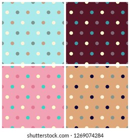Set of four cute, elegant polka dot seamless patterns. 