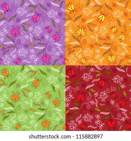 Set of four cute floral seamless patterns