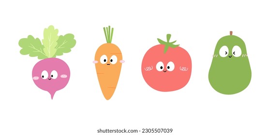 Set of Four Cute funny Vegetable Cartoon Characters Collection