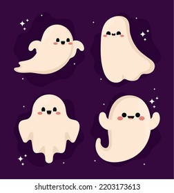 set of four cute ghosts