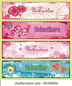 set of four cute grungy valentine's banners