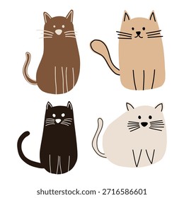 Conjunto de cuatro lindos personajes de gato dibujados a mano. Adorable cartoon kawaii gatitos colección Ilustración vectorial