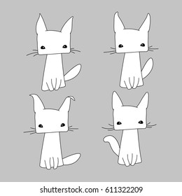 Set of four cute icons cat.
