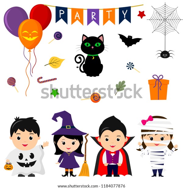 Set Four Cute Kids Costumes Halloween Stock Vector (Royalty Free ...