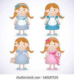 Set of four cute little girls on white background.