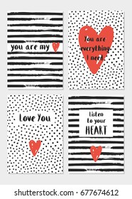 Set of four cute love cards. Vector illustration.
