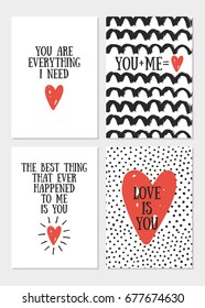 Set of four cute love cards. Vector illustration.