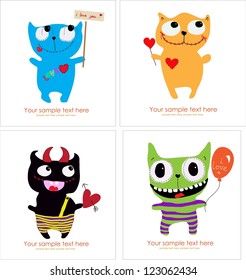 Set Of Four Cute Monster Card