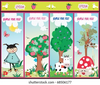 set of four cute nature banners