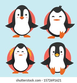 Set of four cute penguins