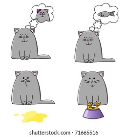 a set of four cute plump kittens in different situations