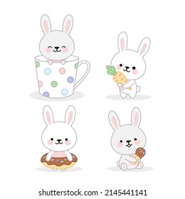 Set of four cute rabbits. 