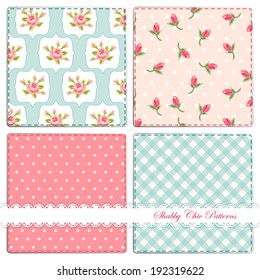 Set of four cute retro patterns in shabby chic style