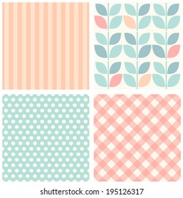 Set of four cute retro seamless backgrounds in pastel colors ideal for baby shower