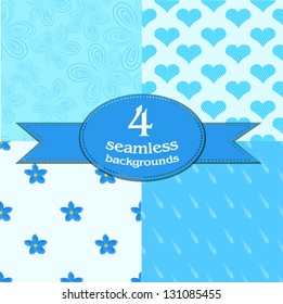 Set of four cute seamless backgrounds