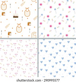 set of four cute seamless patterns for newborn babies.