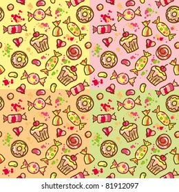 set of four cute sweet seamless patterns
