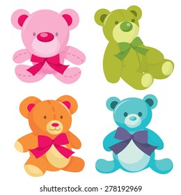 A set of four cute teddy bears vector illustration in different color.