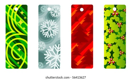A set of four cute and trendy christmas tags or bookmarks. Vector.