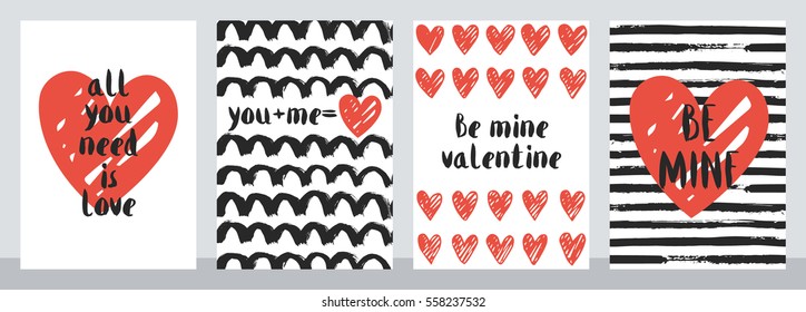 Set of four cute Valentine cards. Vector illustration.