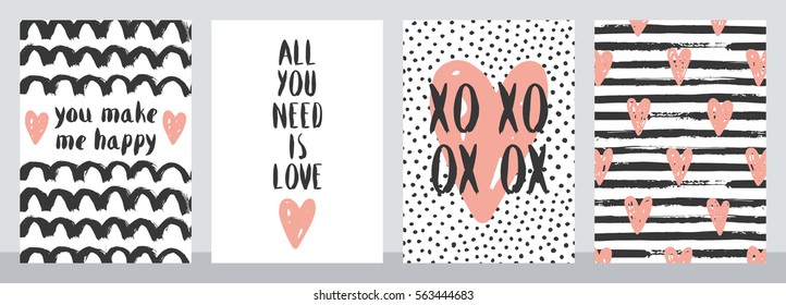 Set of four cute Valentine cards. Vector illustration.