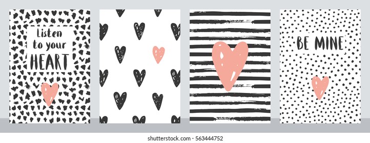 Set of four cute Valentine cards. Vector illustration.