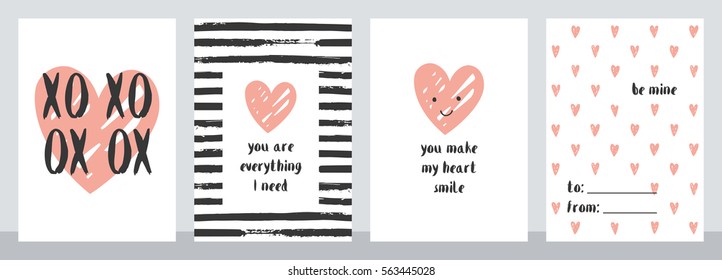 Set of four cute Valentine cards. Vector illustration.