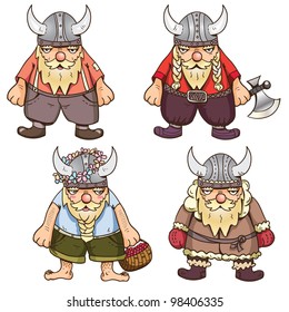 Set of four cute Vikings – winter, summer, regular and war time