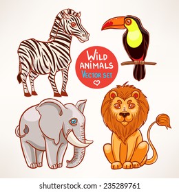 Set with four cute wild jungle animals