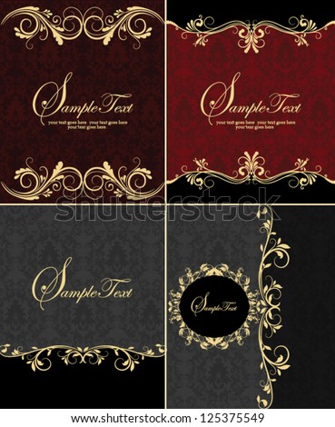 set of four damask invitation card