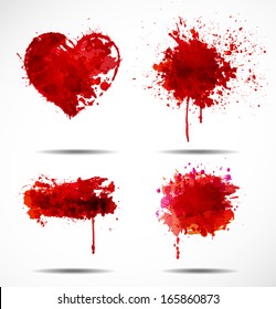 Set of four dark red grunge objects isolated on white. Vector illustration.