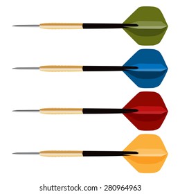 Set of four dart arrows orange, red, blue and green vector illustration. Dart target