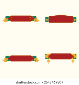 Set of four decorative banners in a traditional Chinese style, featuring a red background with gold ornate trim, intricate patterns, and decorative elements.
