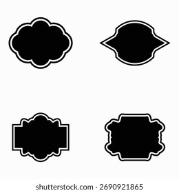 Conjunto de cuatro etiquetas y marcos negros decorativos con líneas blancas