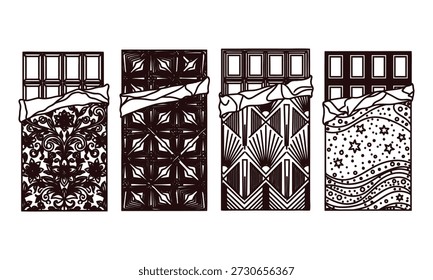 Conjunto de cuatro barras de chocolate decorativas con diseños de patrones únicos