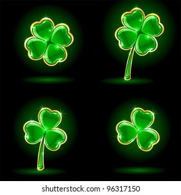 Set of four decorative leaves of a clover, illustration