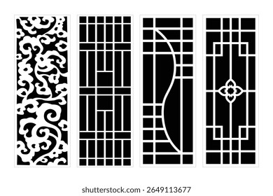 Set von vier dekorativen Panel-Designs mit floralen geometrischen und abstrakten Formen