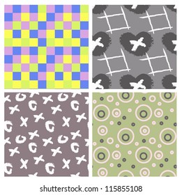 set of four decorative patterns with cells, chalk strokes and circles