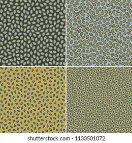 Set of four decorative patterns with multi grain elements, seamless repeat. Trendy vintage style. Great for wallpaper, textile or wrapping paper design.