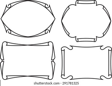 Set of four decorative stylized frame with swirl edges